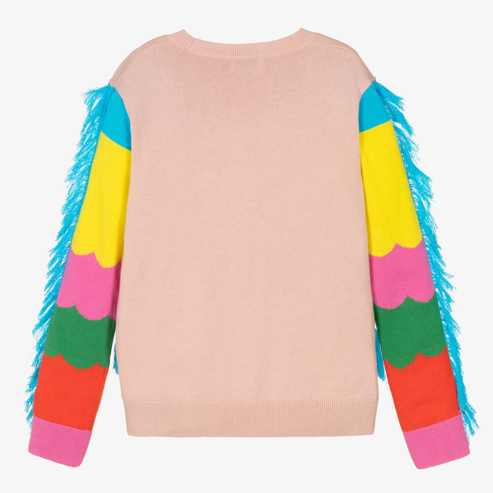 Stella McCartney Kids-Teen Girls Pink Parrot Fringe Sweater | Childrensalon Outlet
