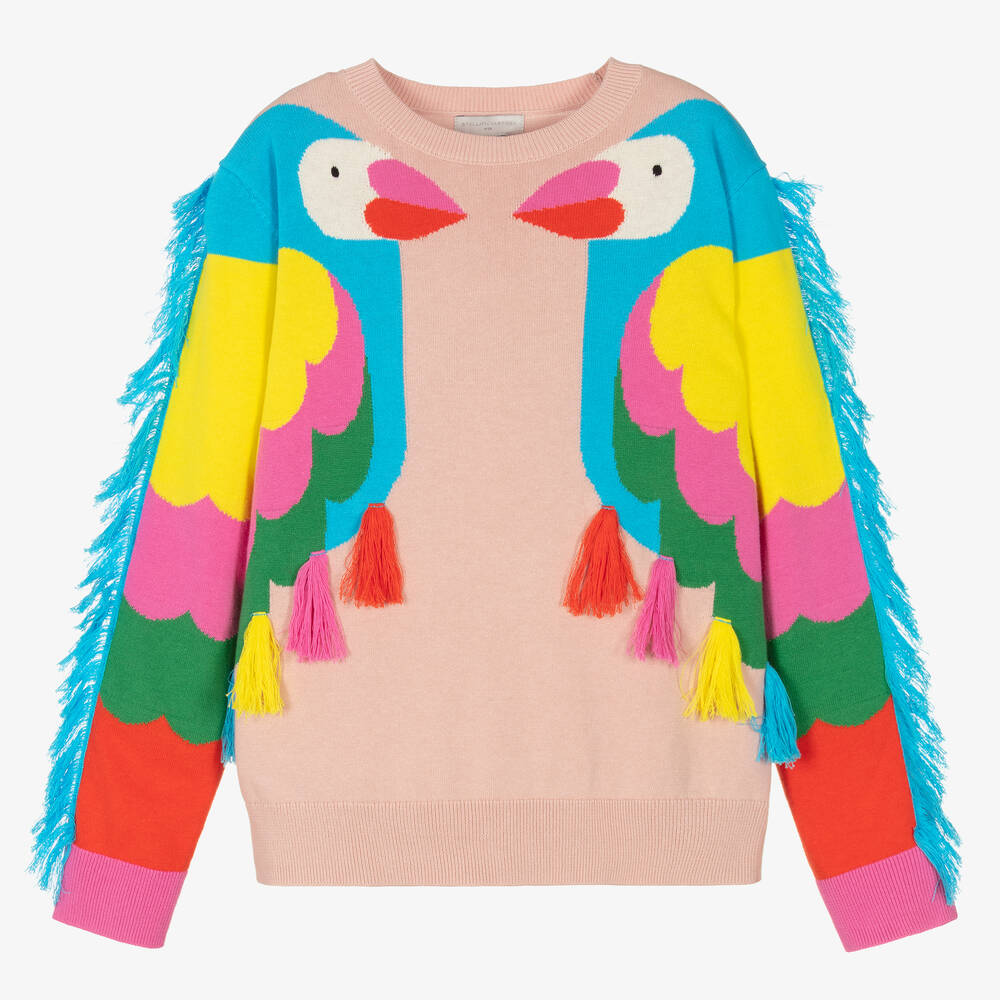 Stella McCartney Kids - Teen Girls Pink Parrot Fringe Sweater | Childrensalon