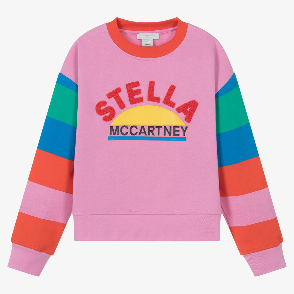 Stella McCartney Kids - سويتشيرت قطن جيرسي مقلّم لون زهري تينز بناتي | Childrensalon
