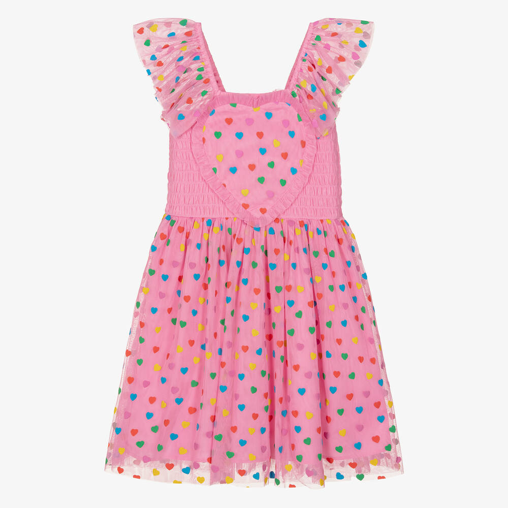 Stella McCartney Kids - فستان بطبعة قلوب تول لون زهري تينز بناتي | Childrensalon