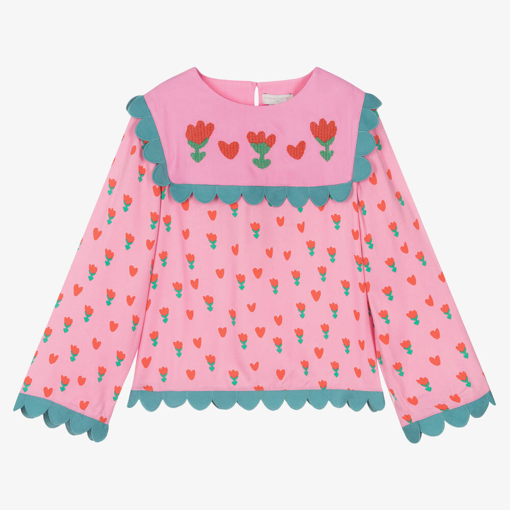 Stella McCartney Kids-بلوز بطبعة توليب فيسكوز لون زهري تينز بناتي | Childrensalon Outlet