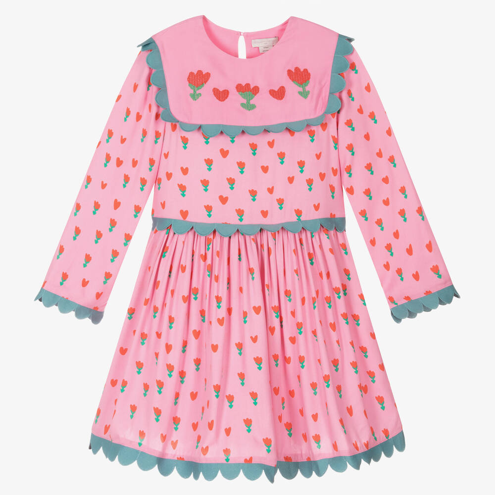 Stella McCartney Kids - فستان بطبعة توليب فيسكوز لون زهري تينز بناتي | Childrensalon