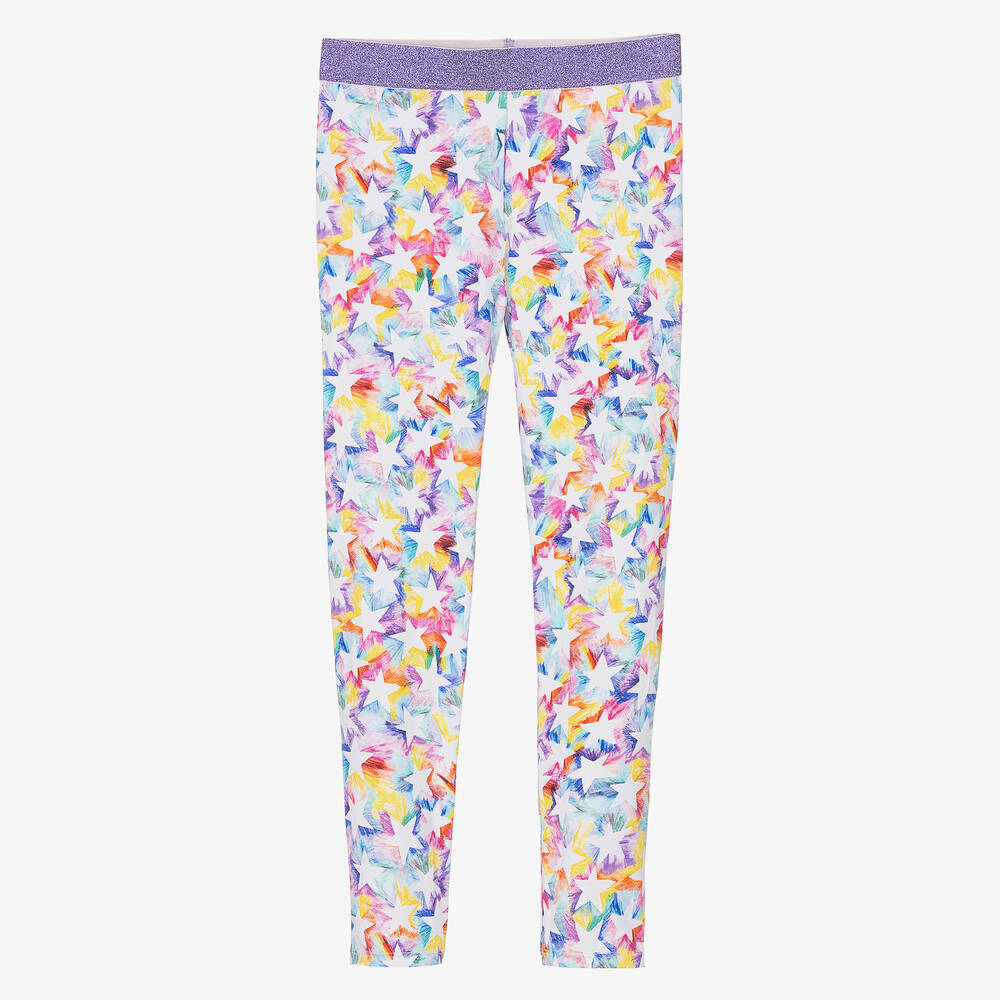 Stella McCartney Kids-Фиолетовые легинсы с радужными звездами | Childrensalon Outlet