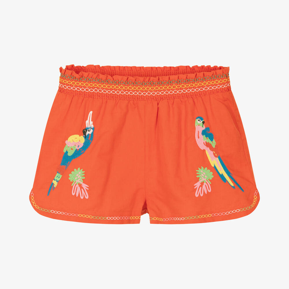 Stella McCartney Kids - Short rouge coton et lin perroquets | Childrensalon