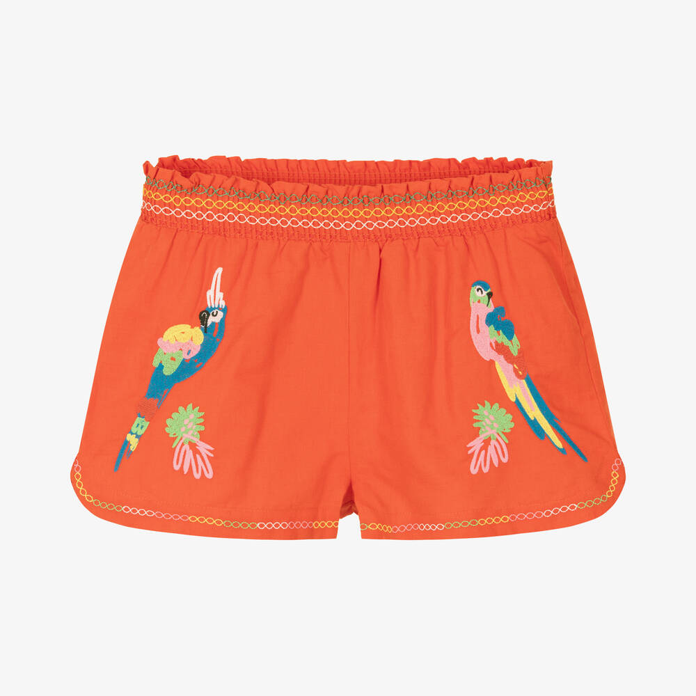 Stella McCartney Kids - Rote Baumwoll-Leinen-Papagei-Shorts | Childrensalon