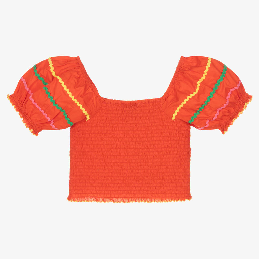 Stella McCartney Kids-Красная присборенная блузка из хлопка | Childrensalon Outlet