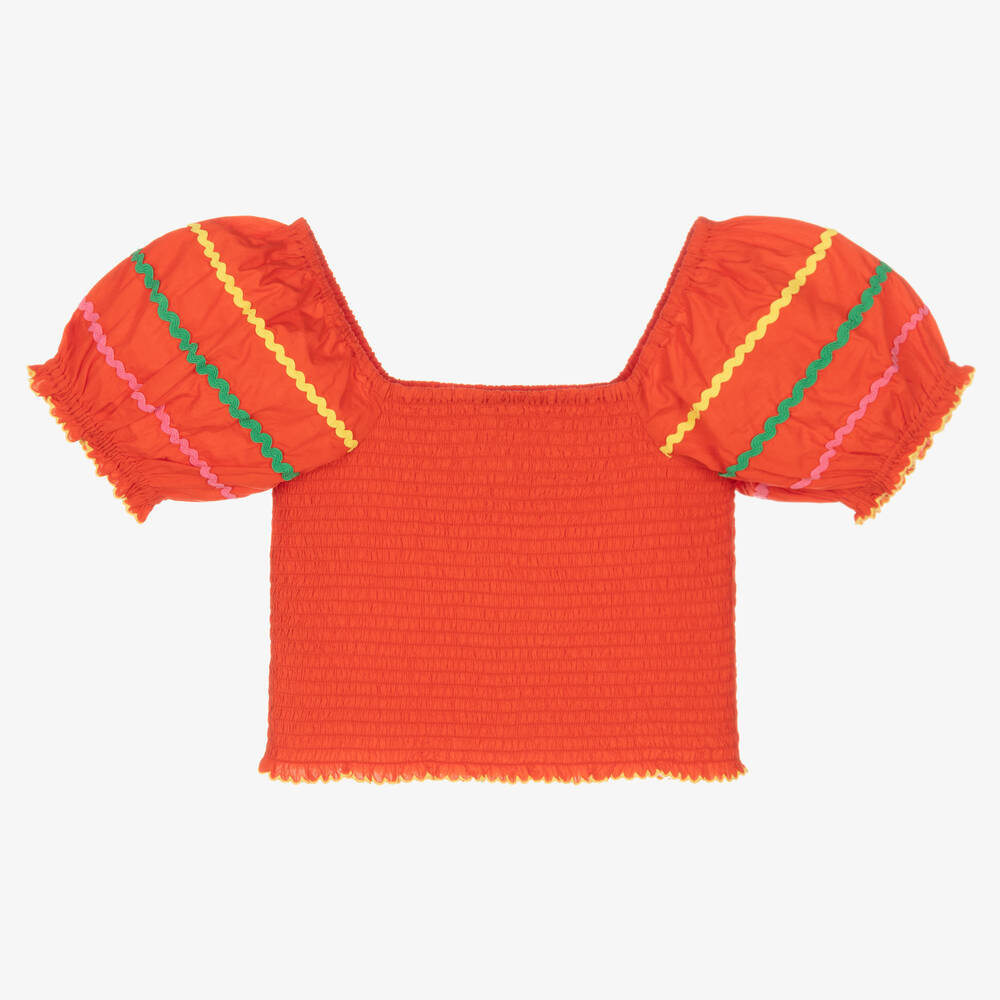 Stella McCartney Kids-Teen Girls Red Cotton Shirred Blouse | Childrensalon Outlet