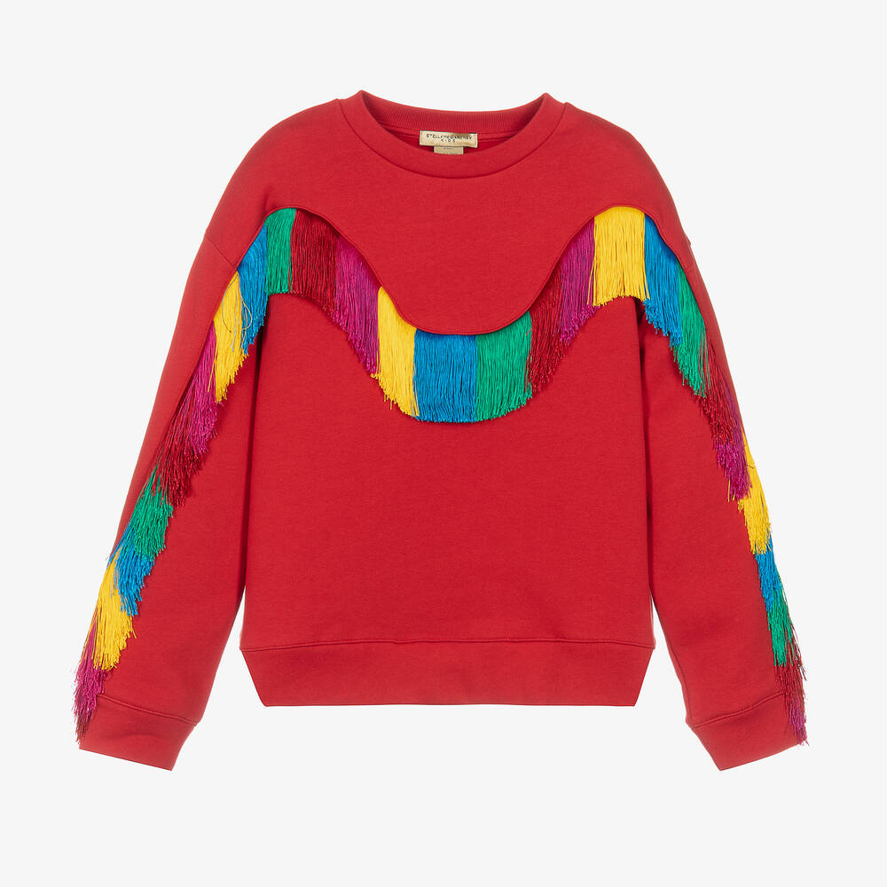 Stella McCartney Kids - Teen Girls Red Fringed Cotton Sweatshirt | Childrensalon