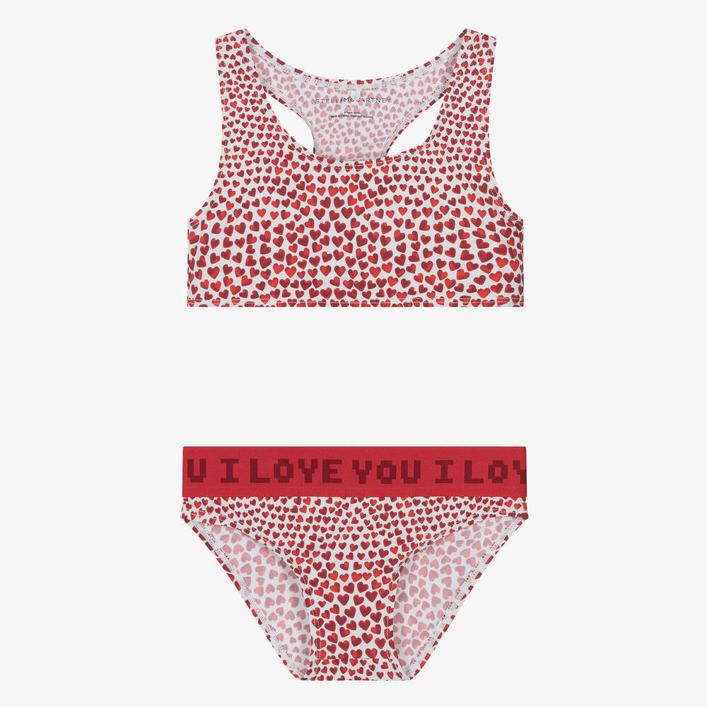 Stella McCartney Kids-مايو بيكيني بطبعة قلوب لون أحمر (UPF50+) | Childrensalon Outlet