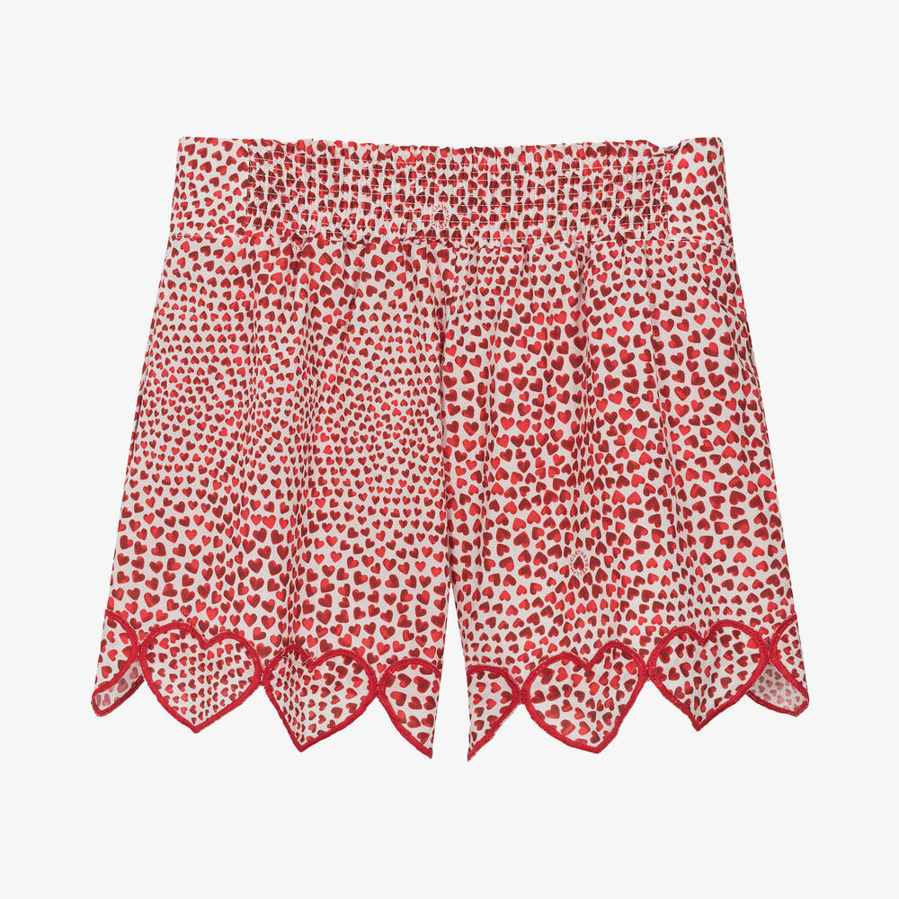 Stella McCartney Kids-Teen Girls Red Heart Print Cotton Shorts | Childrensalon Outlet