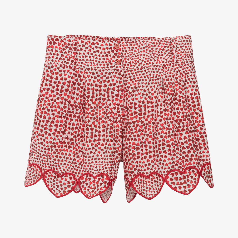 Stella McCartney Kids-Teen Girls Red Heart Print Cotton Shorts | Childrensalon Outlet