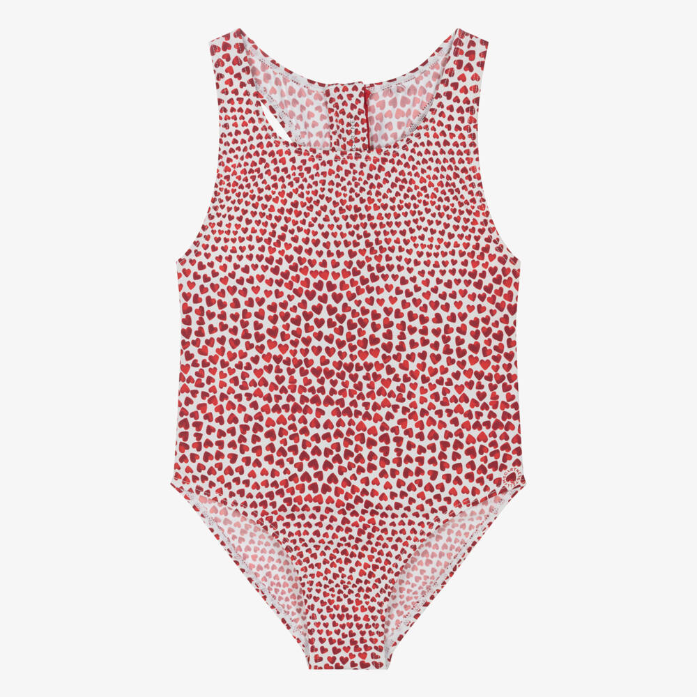 Stella McCartney Kids-Teen Girls Red Heart Print Swimsuit (UPF50+) | Childrensalon Outlet