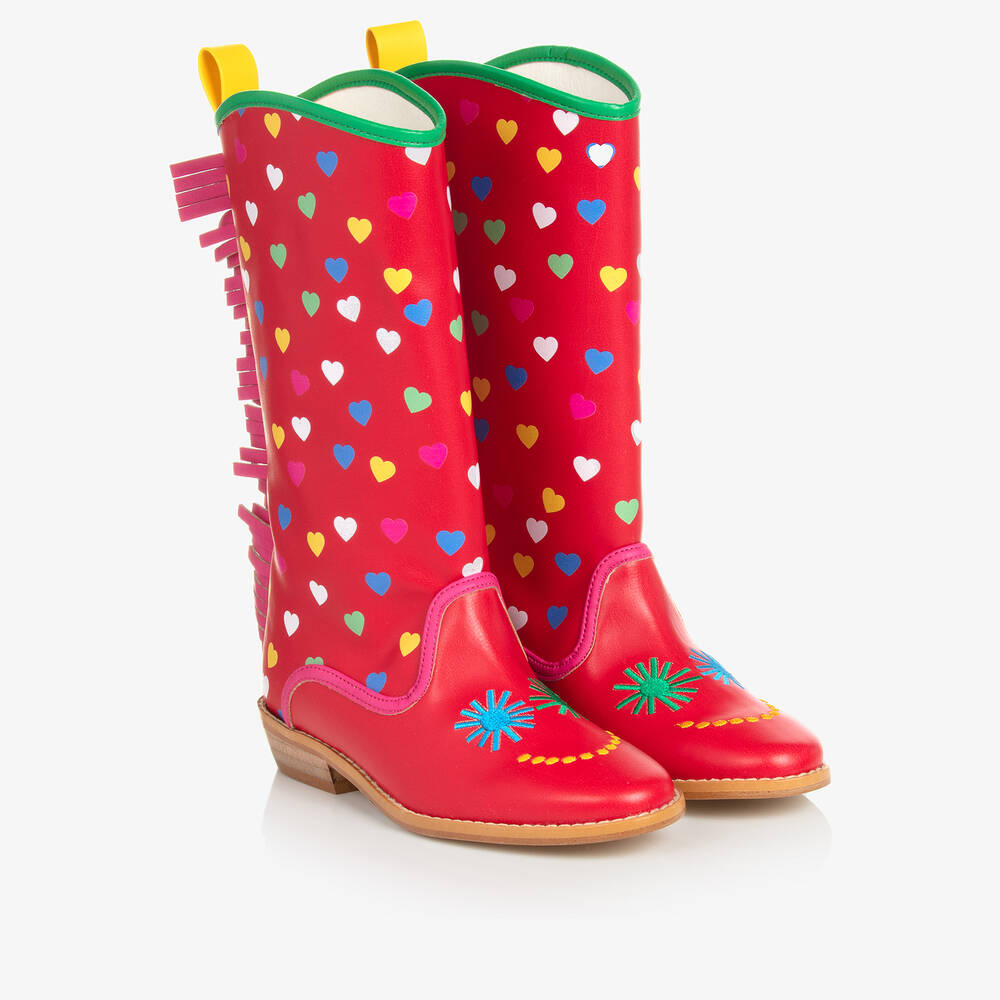 Stella McCartney Kids - بوت كاوبوي تينز بناتي جلد صناعي لون أحمر | Childrensalon