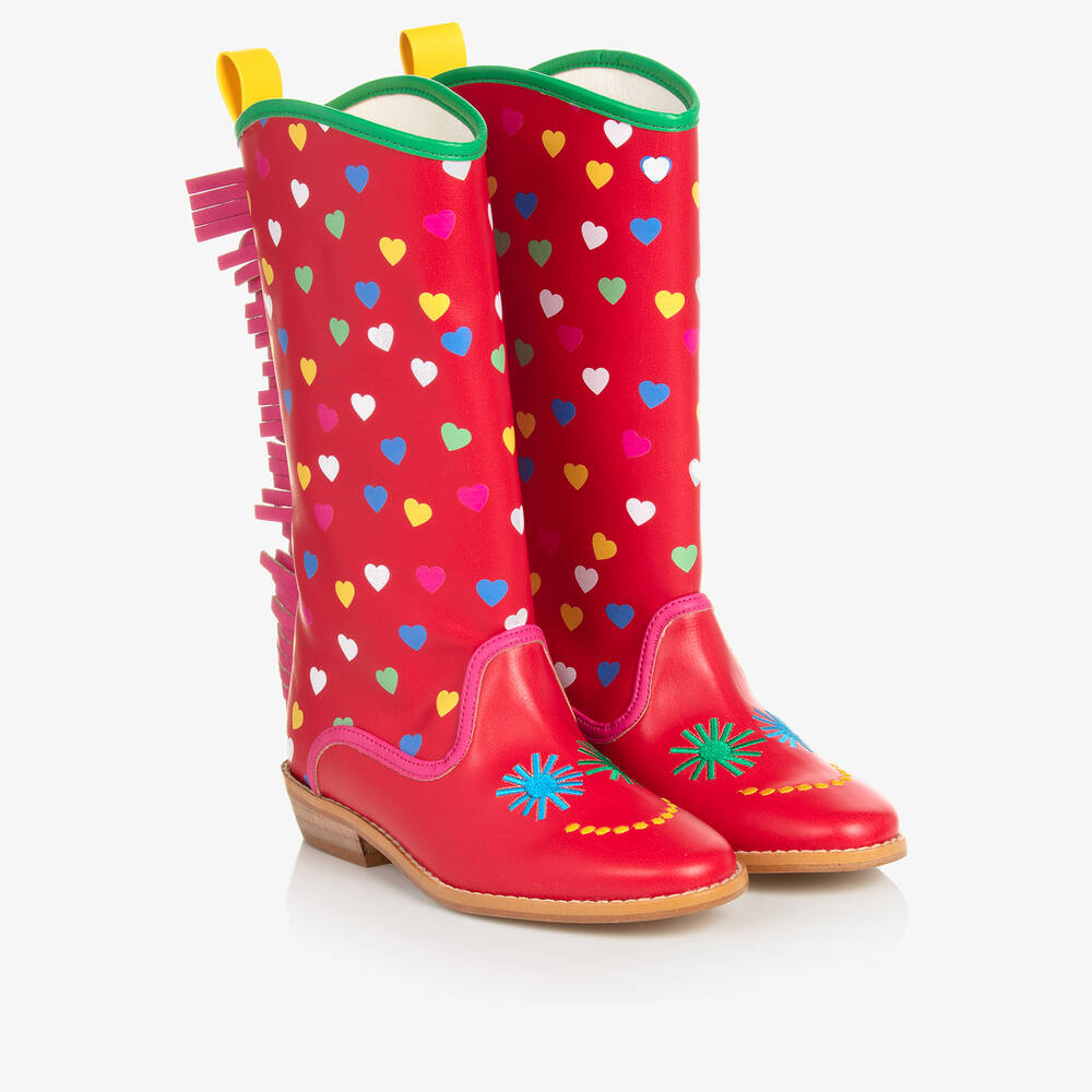 Stella McCartney Kids - Rote Teen Cowboystiefel mit Herzen | Childrensalon