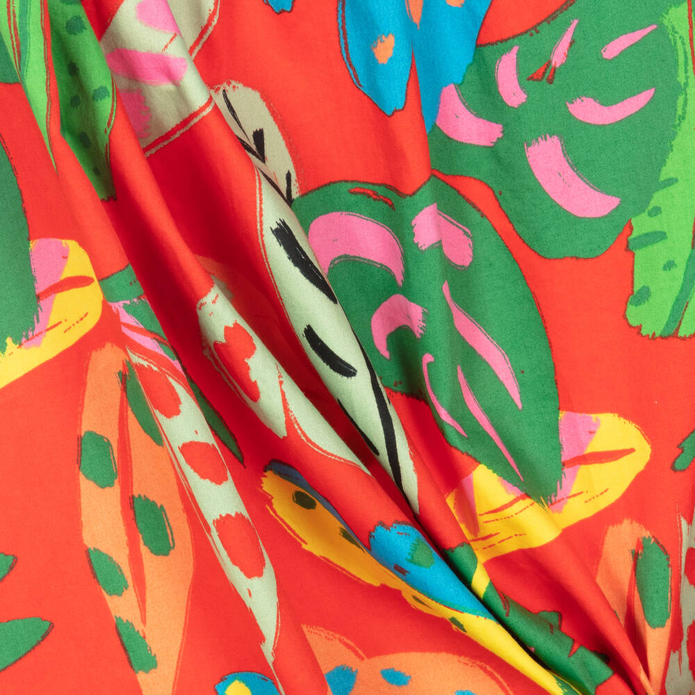 Stella McCartney Kids-Красное платье из органического хлопка с пальмами | Childrensalon Outlet