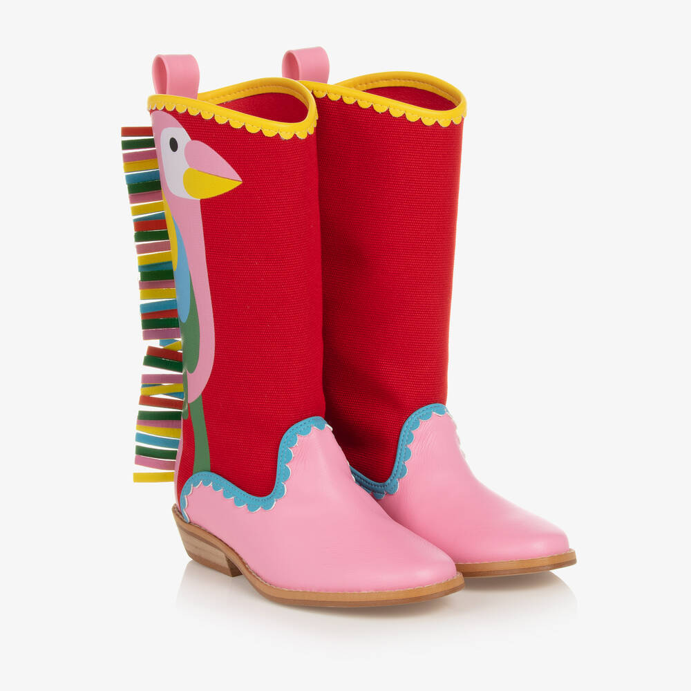 Stella McCartney Kids - Teen Girls Red & Pink Faux Leather Cowboy Boots | Childrensalon
