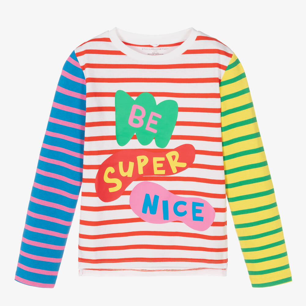 Stella McCartney Kids - Teen Girls Striped Slogan Top | Childrensalon