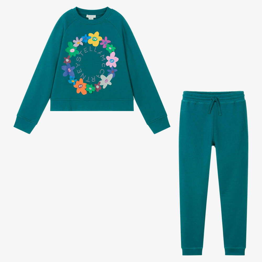 Stella McCartney Kids - بدلة رياضية قطن جيرسي لون أخضر فيروزي للمراهقات | Childrensalon
