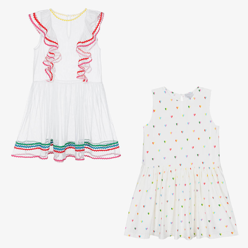 Stella McCartney Kids-Белое платье 2-в-1 из джерси и тюля | Childrensalon Outlet