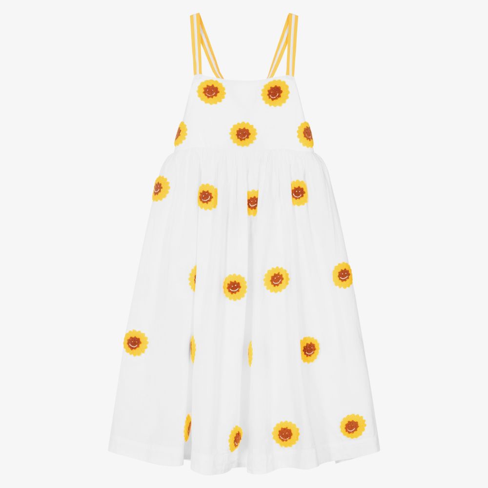 Stella McCartney Kids-فستان تينز بناتي قطن عضوي لون أبيض | Childrensalon Outlet