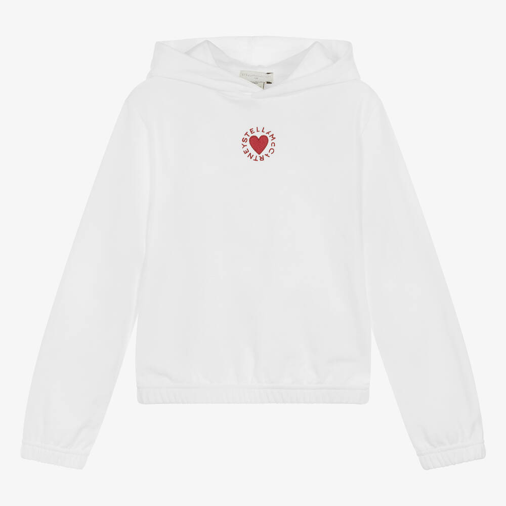 Stella McCartney Kids Teen Girls White Cotton Heart Hoodie Childrensalon Outlet