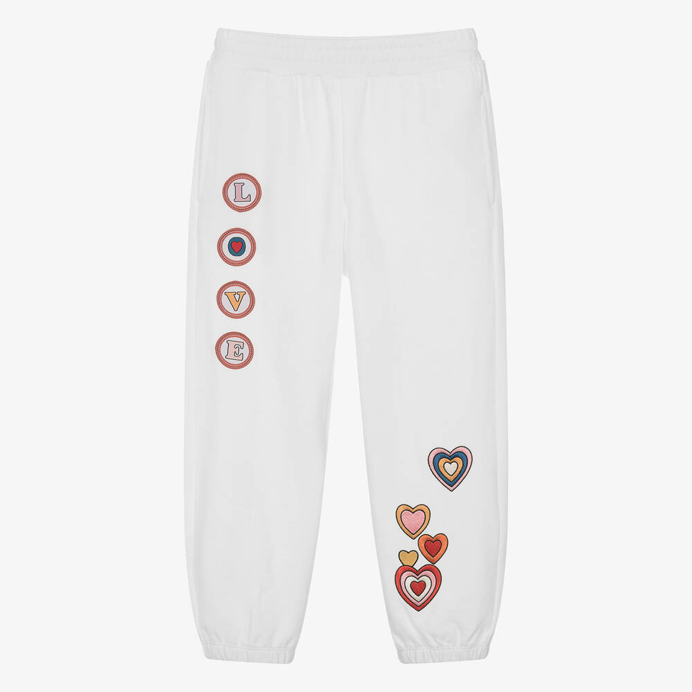 Stella McCartney Kids-بنطلون رياضي بطبعة قلوب قطن عضوي لون أبيض | Childrensalon Outlet