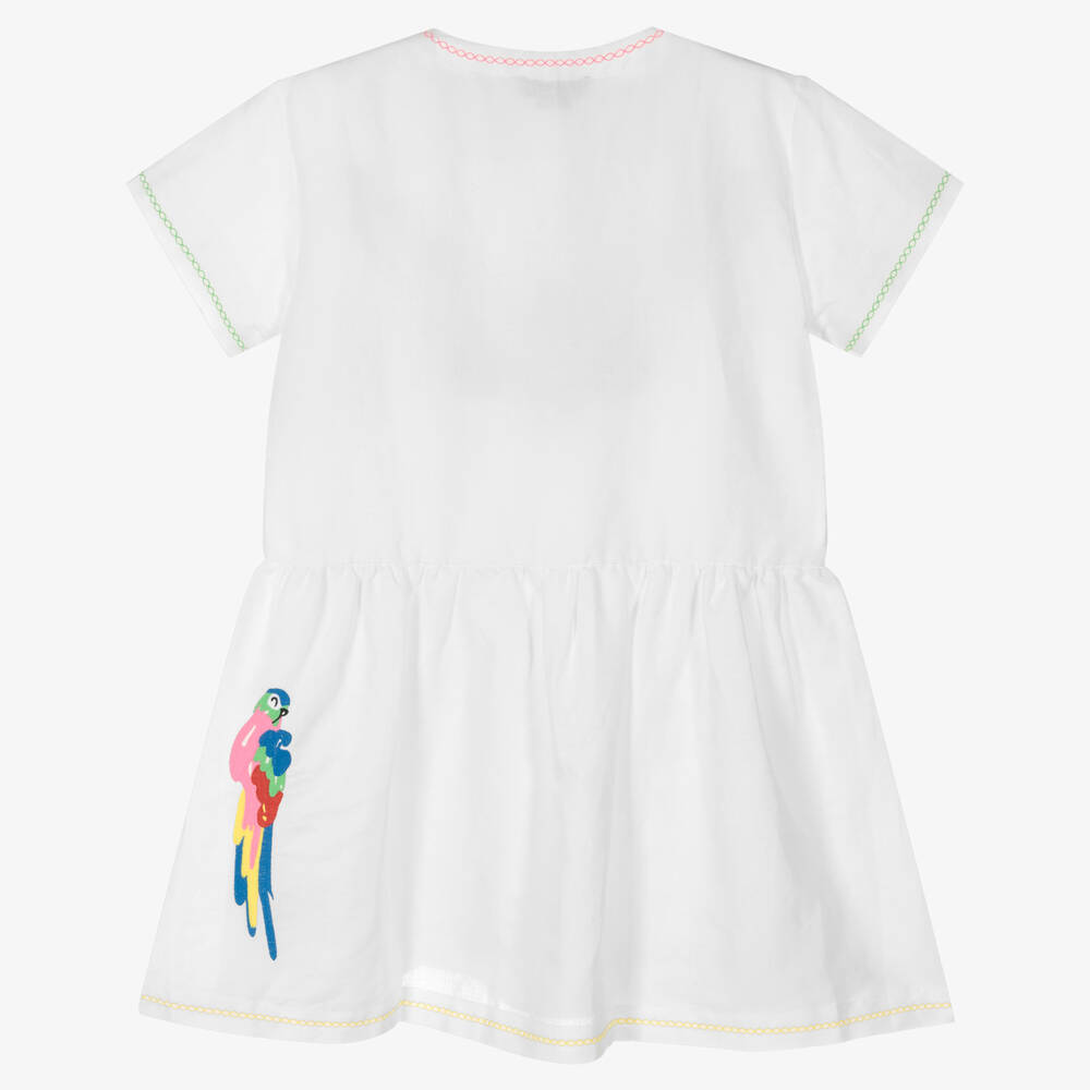 Stella McCartney Kids-فستان تينز بناتي قطن وكتان لون أبيض | Childrensalon Outlet