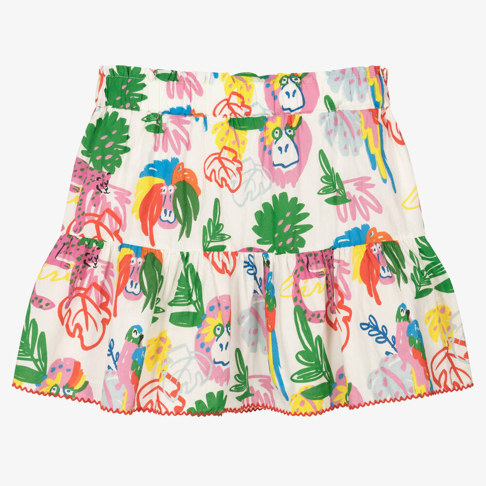 Stella McCartney Kids-Белая хлопковая юбка с попугаями | Childrensalon Outlet