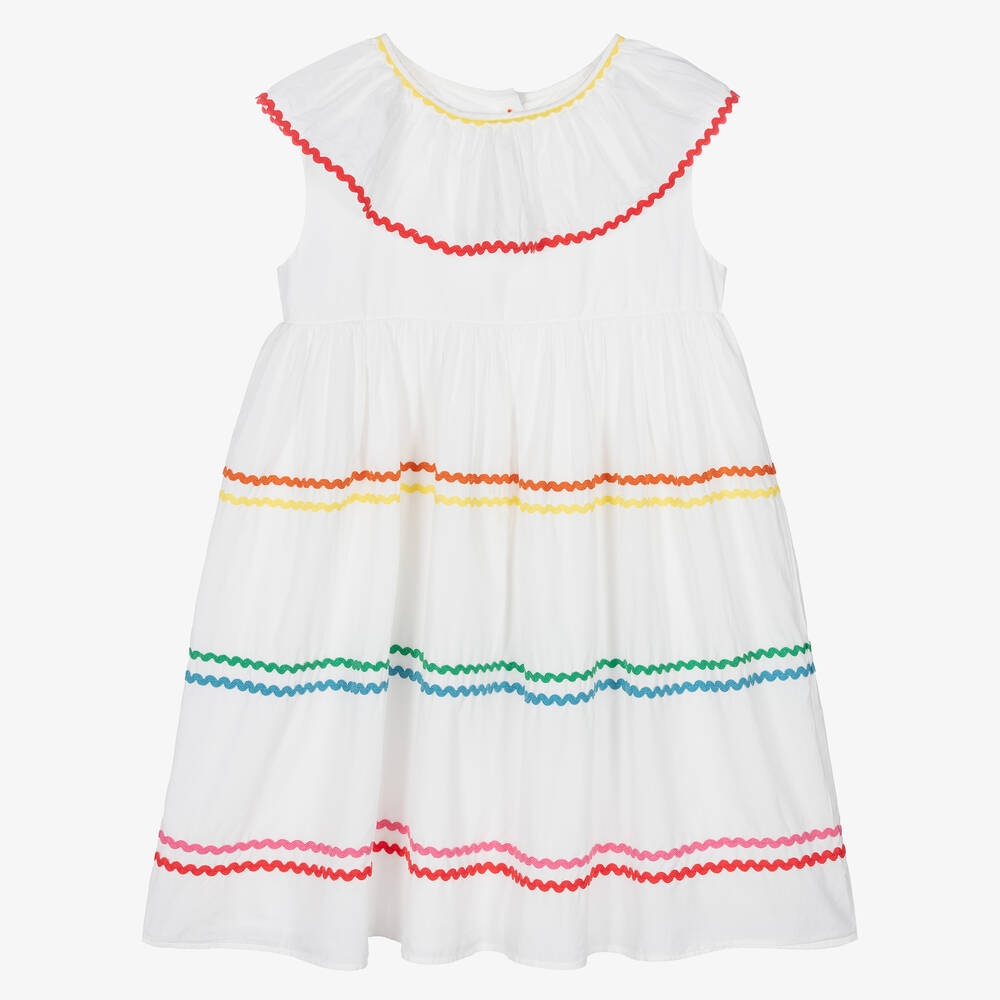 Stella McCartney Kids - فستان تينز بناتي قطن عضوي مقلم لون أبيض | Childrensalon