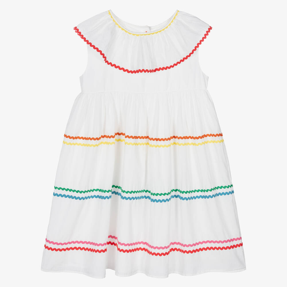 Teen Girls White Cotton Striped Dress