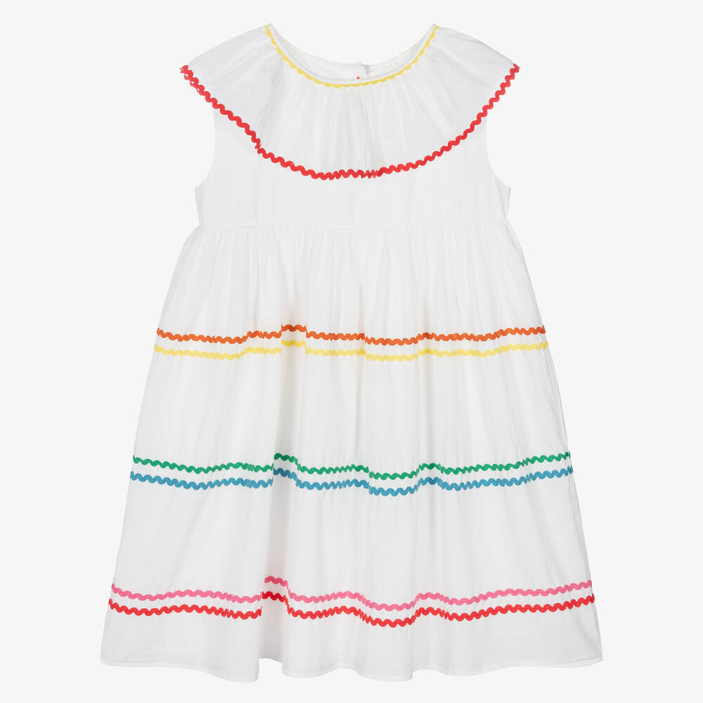 Stella McCartney Kids - Weißes Teen Streifen-Baumwollkleid | Childrensalon