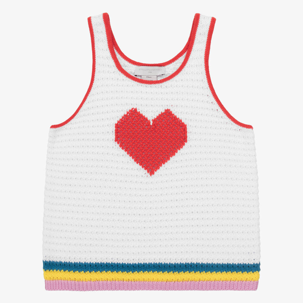 Stella McCartney Kids-Teen Girls White Crochet Knit Heart Top | Childrensalon Outlet