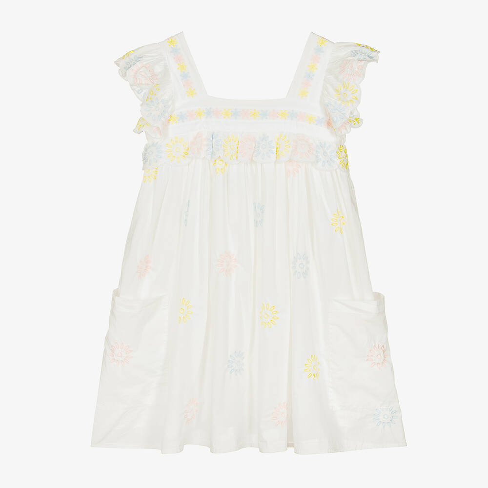 Stella McCartney Kids-فستان تينز بناتي قطن مطرز لون أبيض | Childrensalon Outlet