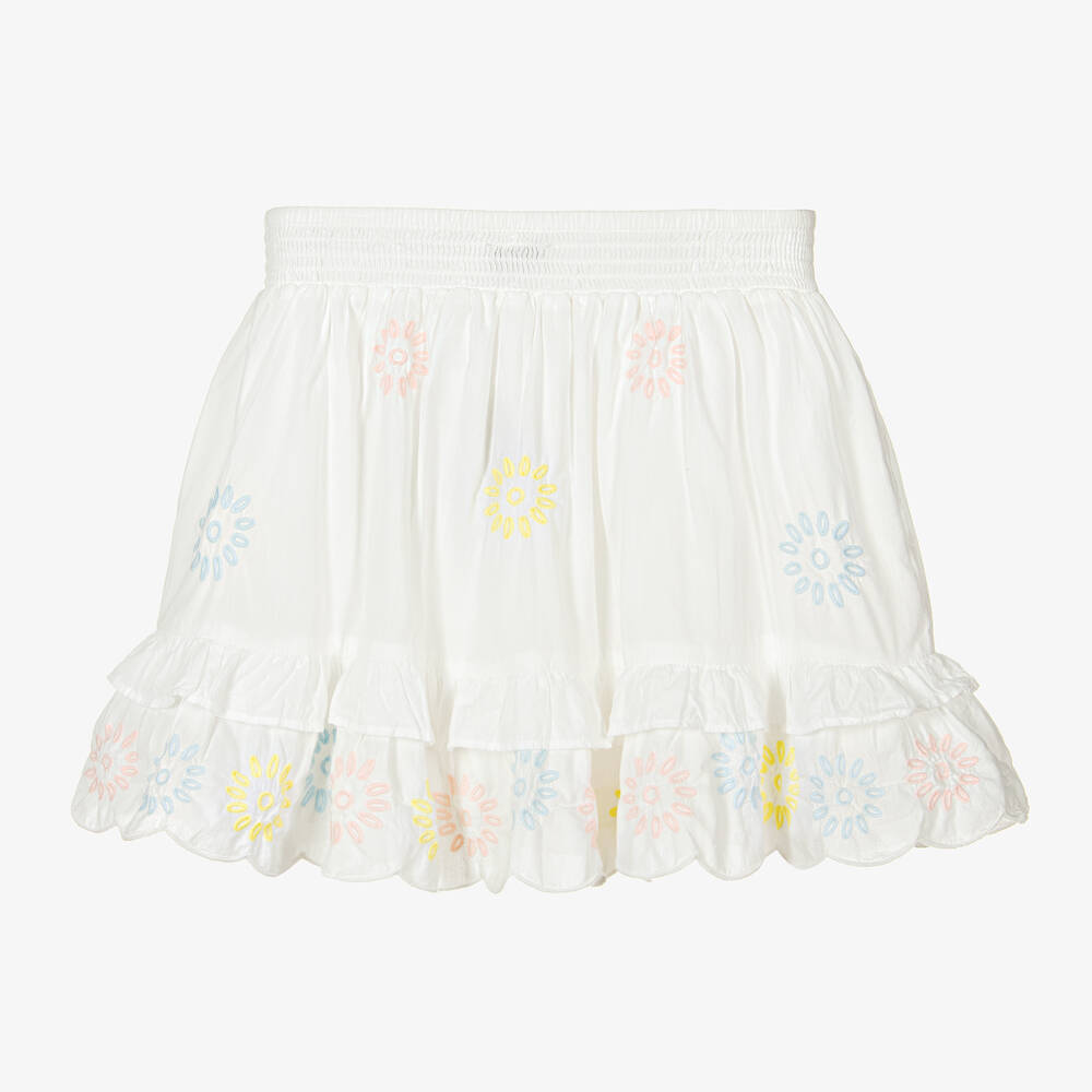 Stella McCartney Kids-Белая юбка с вышитыми цветами | Childrensalon Outlet