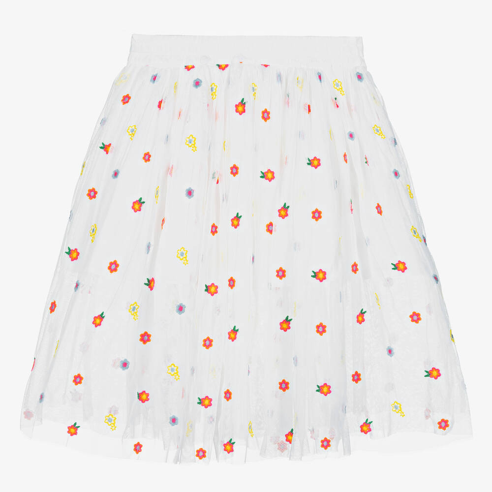 Stella McCartney Kids-فستان تينز بناتي قطن وتول مطرز لون أبيض | Childrensalon Outlet
