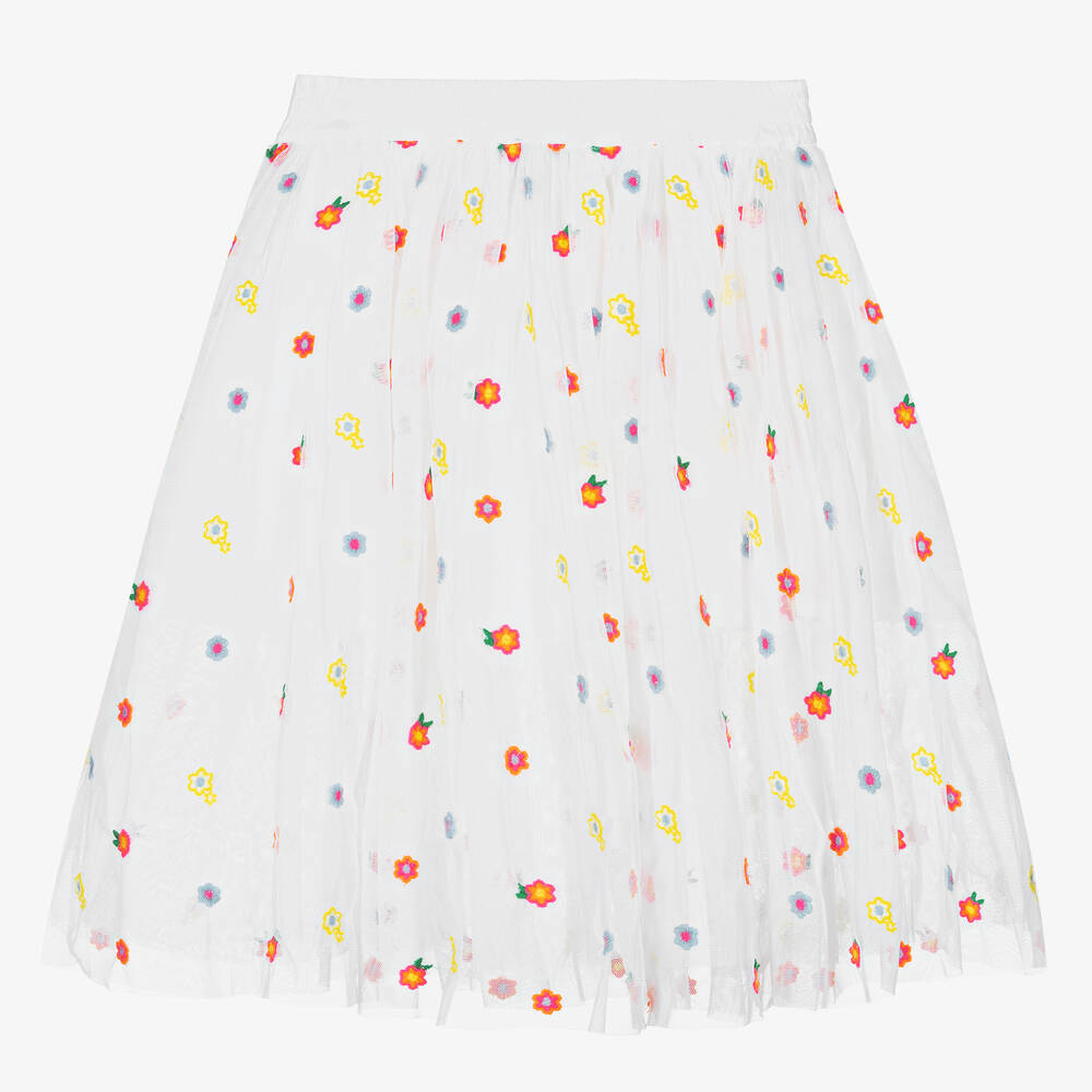 Stella McCartney Kids-Teen Girls White Embroidered Tulle Skirt | Childrensalon Outlet