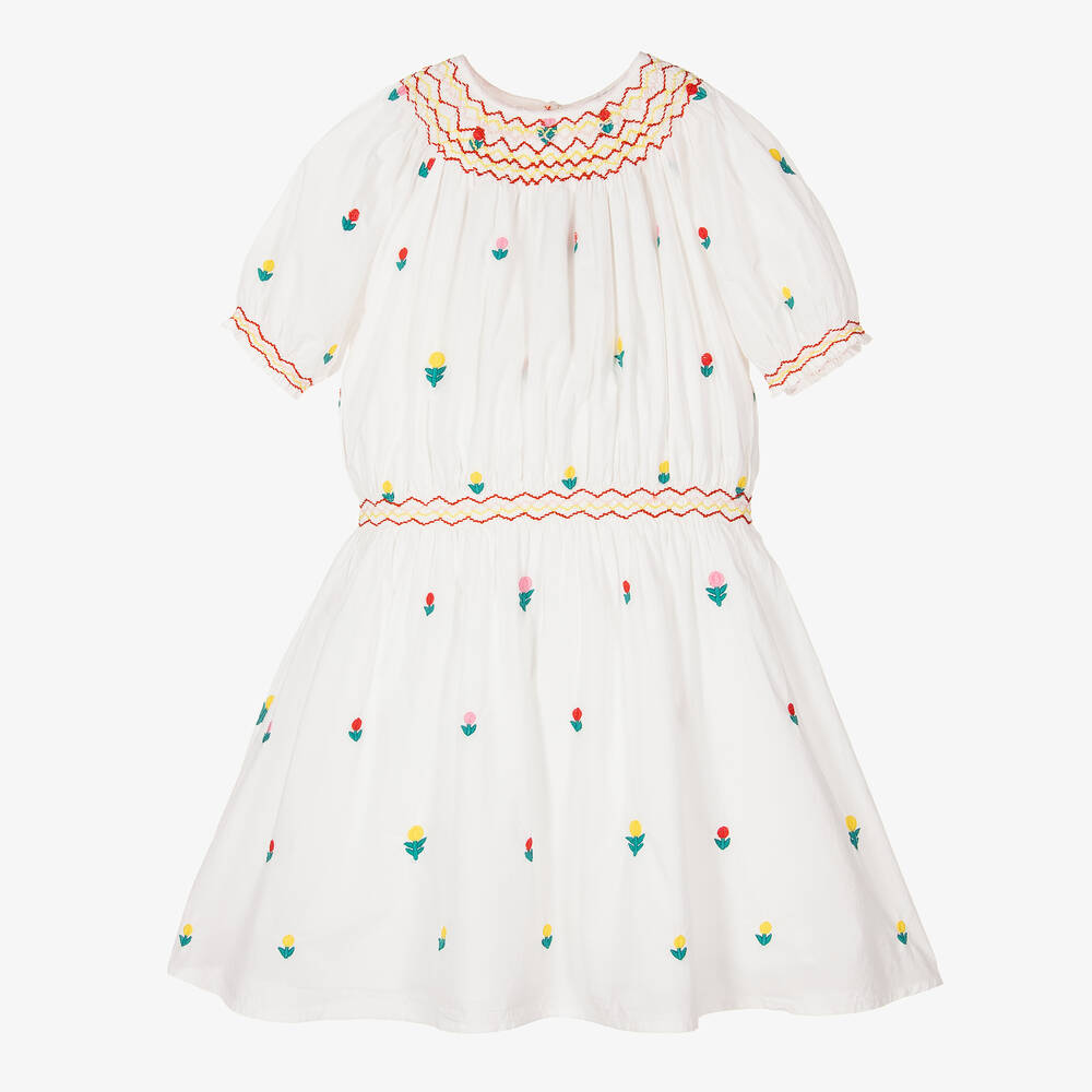 Stella McCartney Kids - Белое платье с вышитыми цветами  | Childrensalon