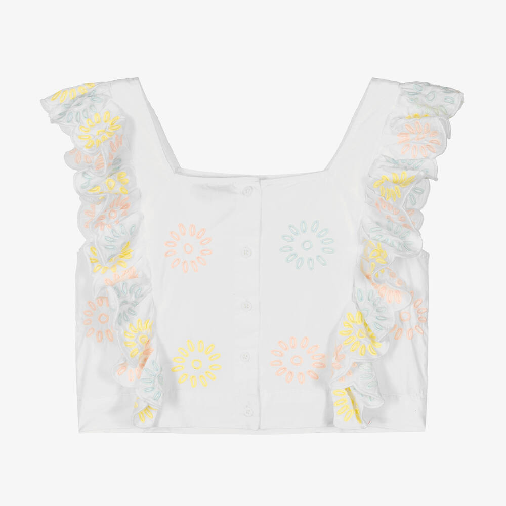Stella McCartney Kids-Белый топ с вышитыми цветами | Childrensalon Outlet