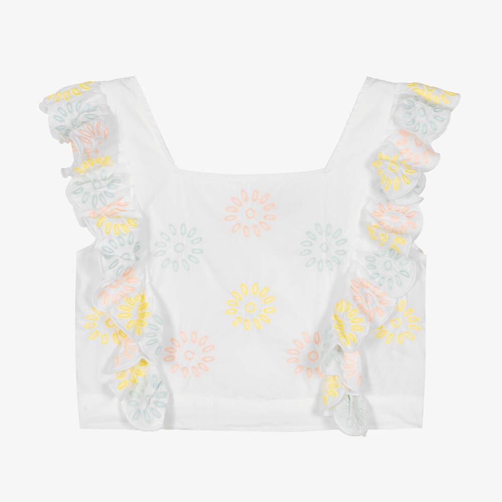 Stella McCartney Kids-Teen Girls White Floral Embroidered Top | Childrensalon Outlet
