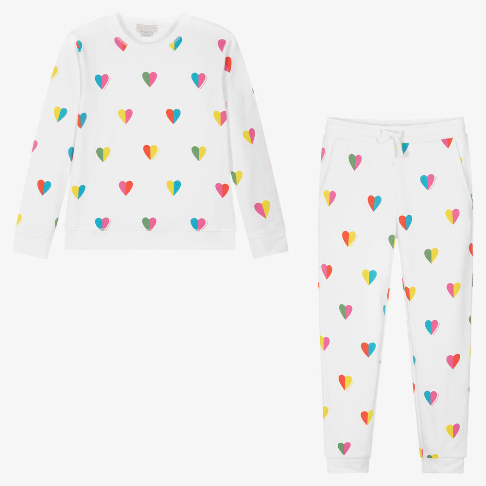 Stella McCartney Kids - Weißer Teen Trainingsanzug mit Herz-Print | Childrensalon