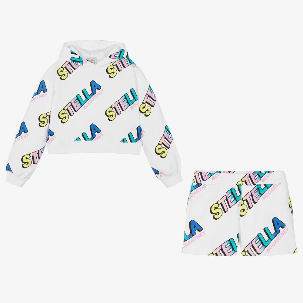 Stella McCartney Kids-Teen Girls White Hooded Top & Shorts Set | Childrensalon Outlet