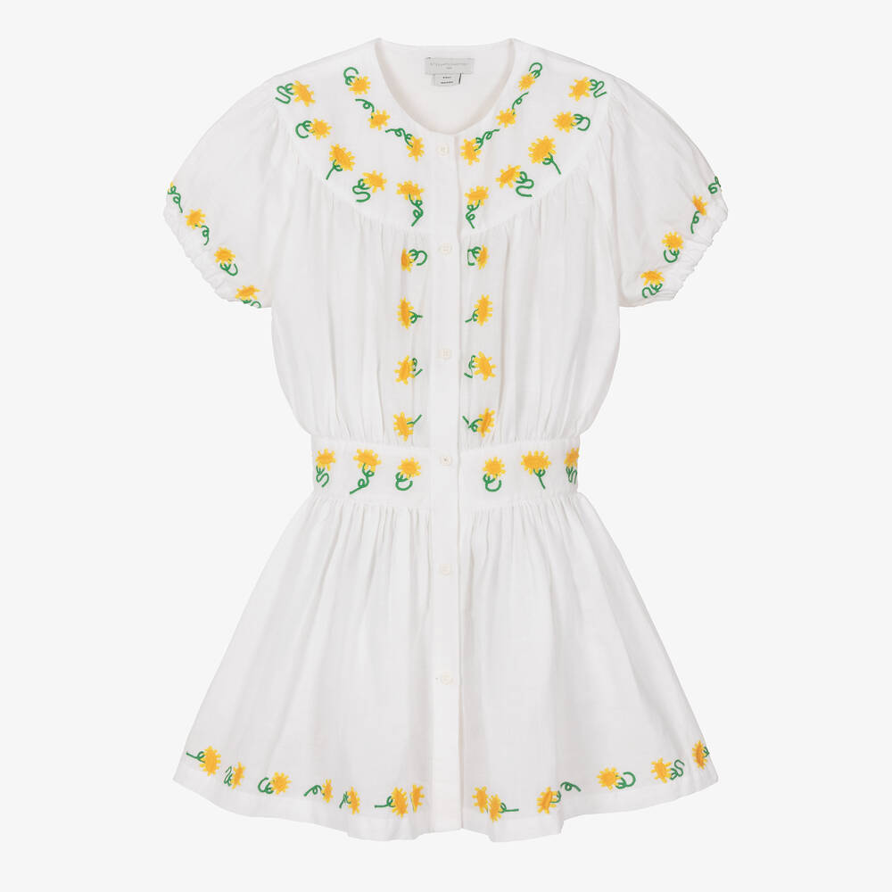 Stella McCartney Kids-Teen Girls White Linen Sunflower Dress | Childrensalon Outlet