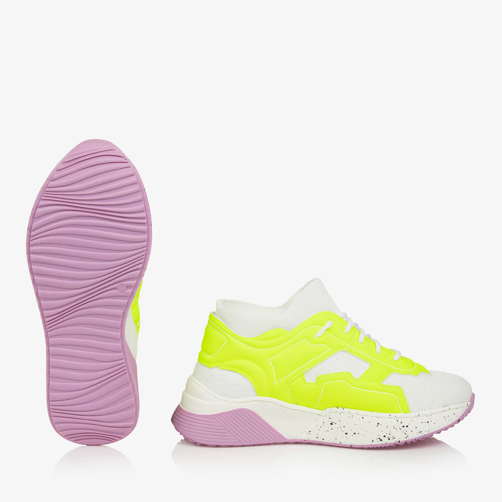 Stella McCartney Kids-Teen Girls White & Neon Yellow Sock Trainers | Childrensalon Outlet