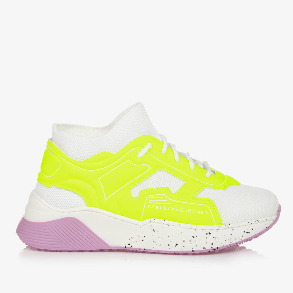 Stella McCartney Kids-Teen Girls White & Neon Yellow Sock Trainers | Childrensalon Outlet
