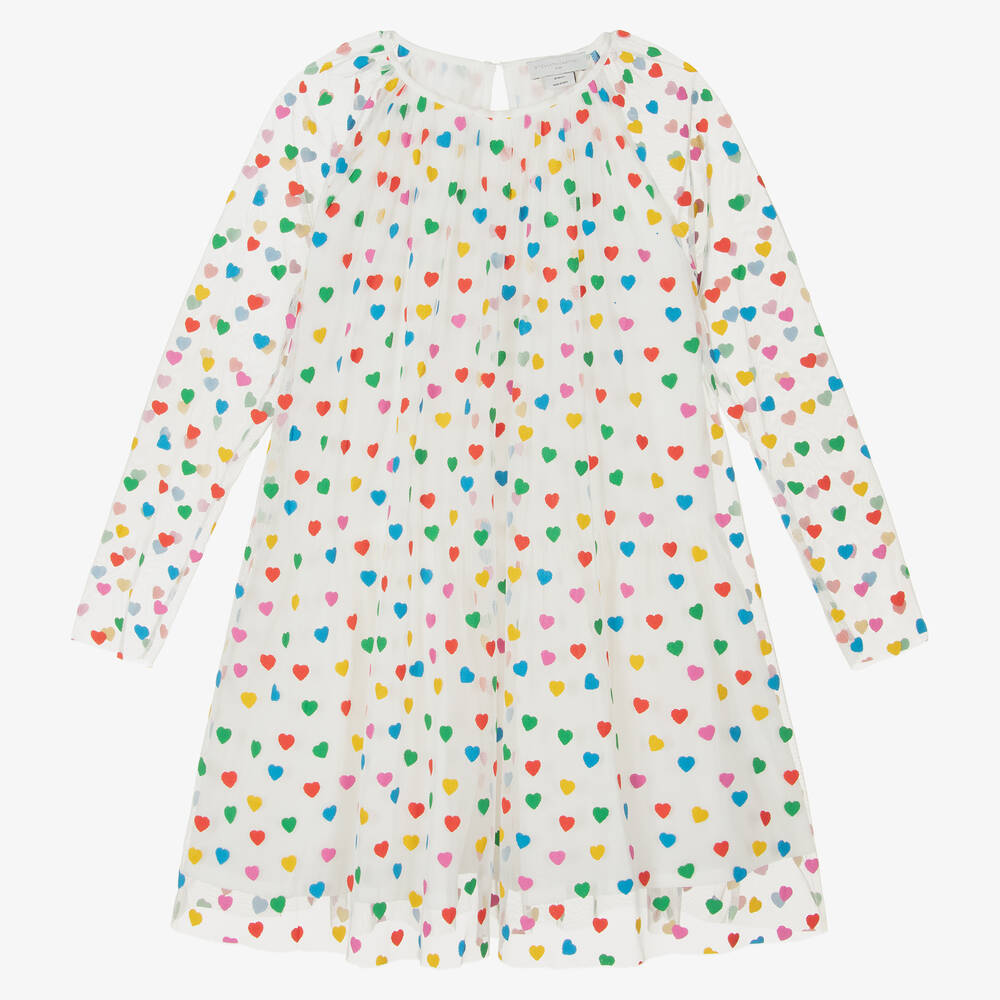 Stella McCartney Kids - فستان بطبعة قلوب تول لون أبيض تينز بناتي | Childrensalon