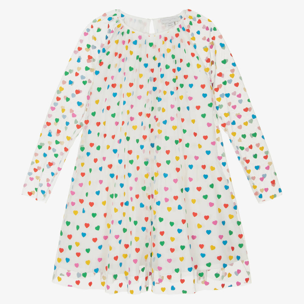Stella McCartney Kids-Teen Girls White Tulle Heart Print Dress | Childrensalon Outlet
