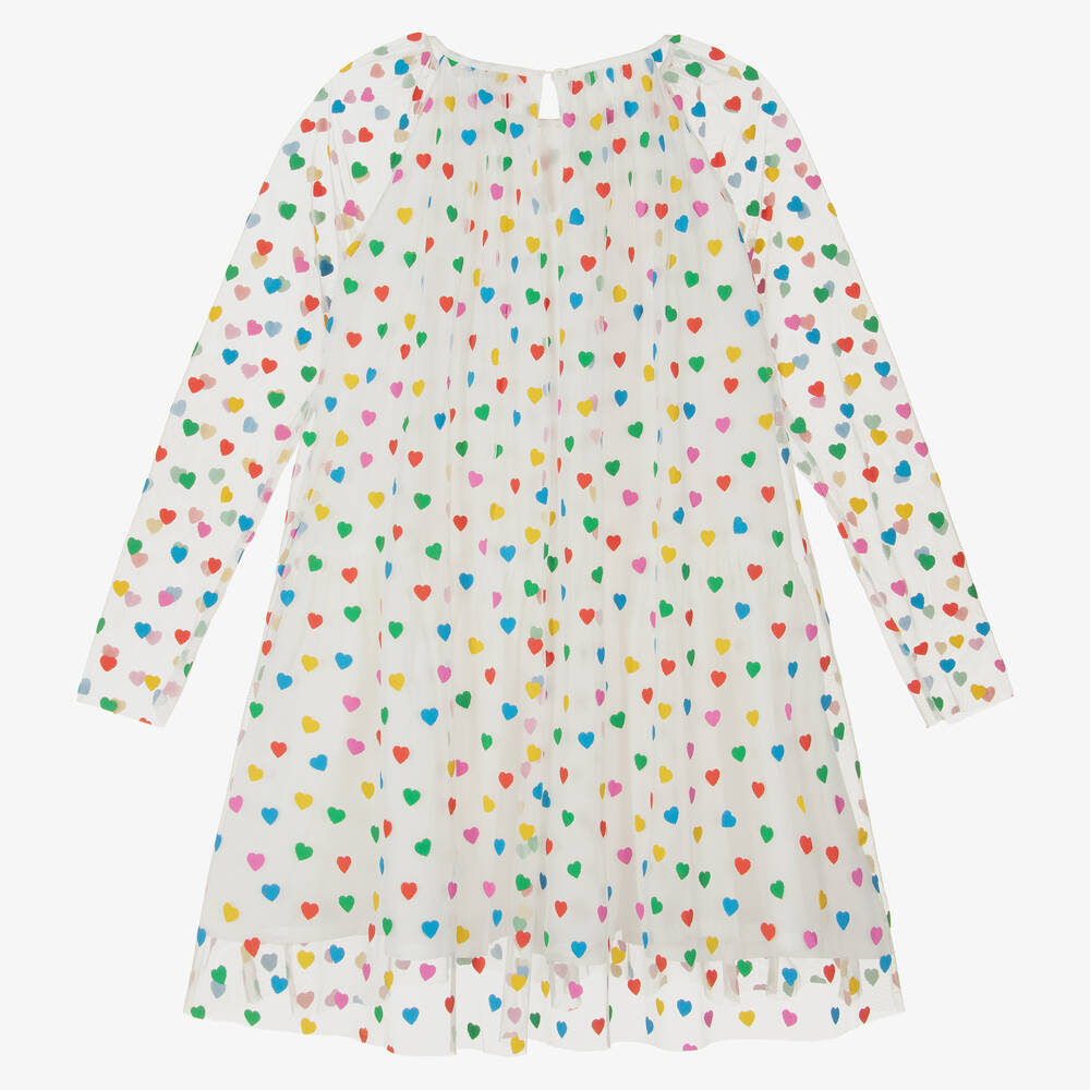 Stella McCartney Kids-Белое платье из тюля с сердечками | Childrensalon Outlet