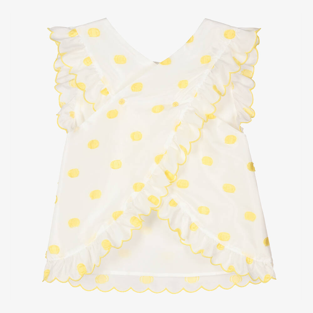 Stella McCartney Kids-Teen Girls White & Yellow Dots Blouse | Childrensalon Outlet