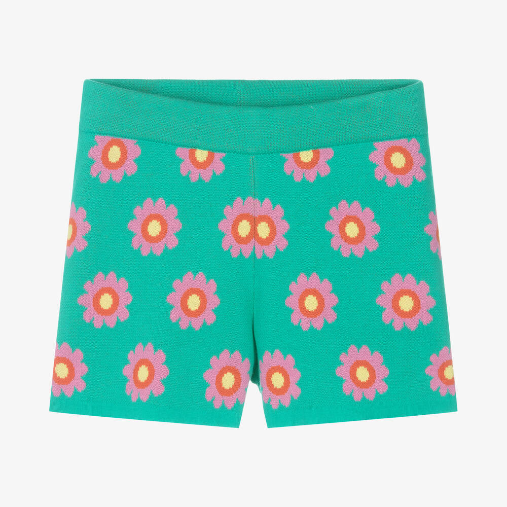 Stella McCartney Kids - Grüne Teen Strickshorts mit Blumen | Childrensalon