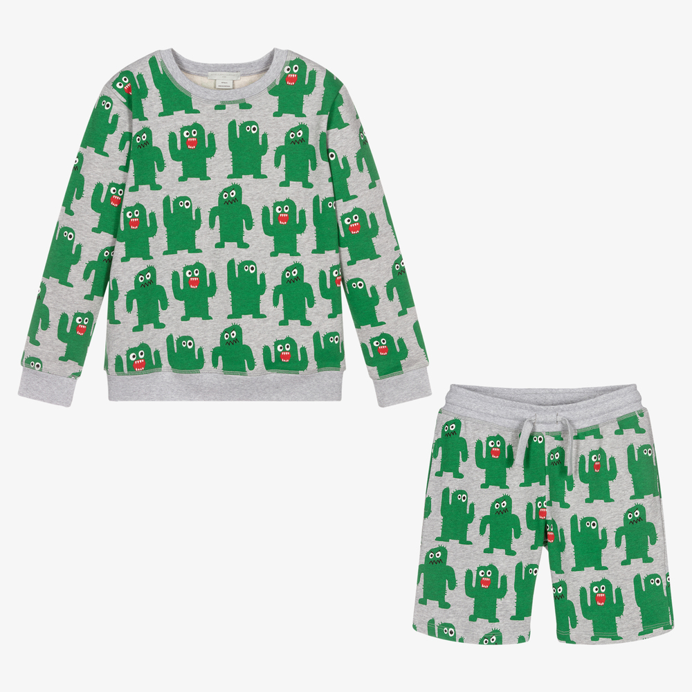 Stella McCartney Kids-تراكسوت تينز ولادي قطن عضوي لون رمادي | Childrensalon Outlet